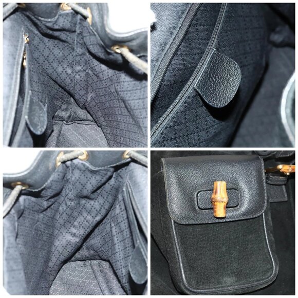 GUCCI Bamboo Backpack Suede Leather Black Gold main image 7